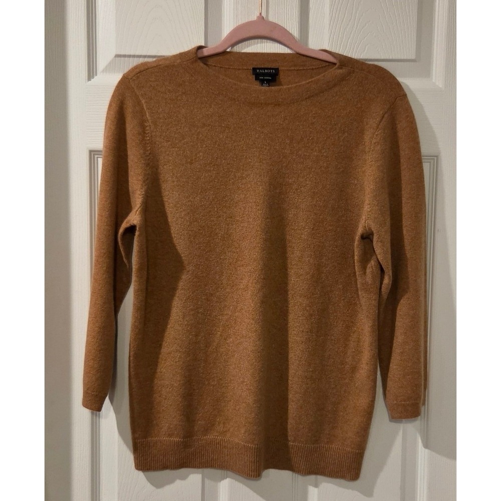 Talbots Pure Cashmere Sweater Camel Brown Crewneck Pullover Size Large